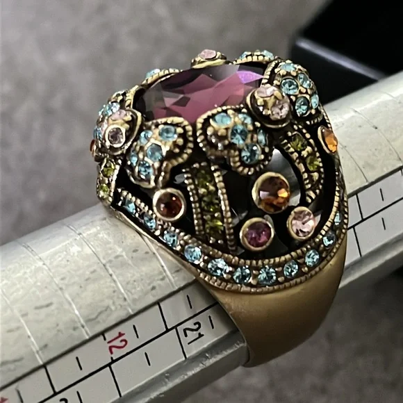 Heidi Daus Teardrop Amethyst Crystal Studded Statement Ring-10.5 - Picture 10 of 11